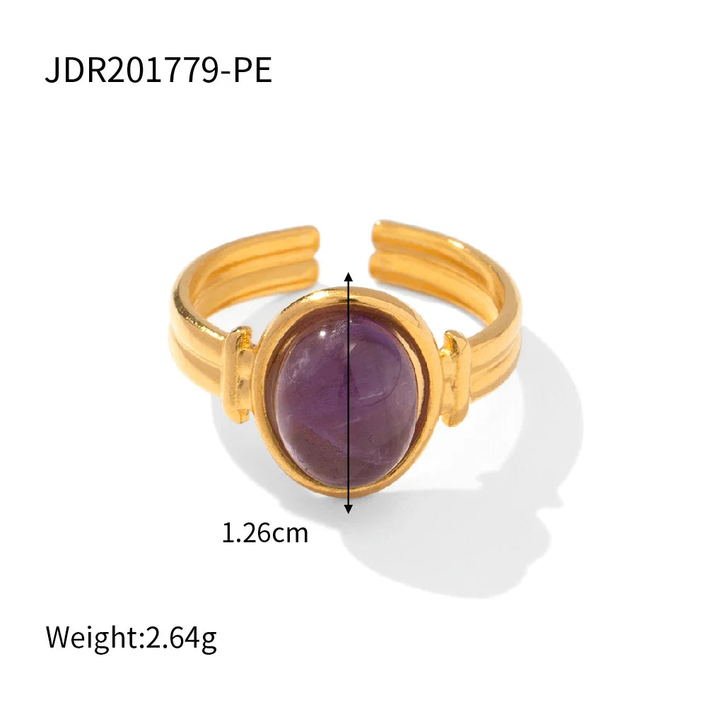 Uworld Stainless Steel Reiki Healing Stone Natural Amethysts Agates Open Ring Waterproof Fashion Party anillos para hombres