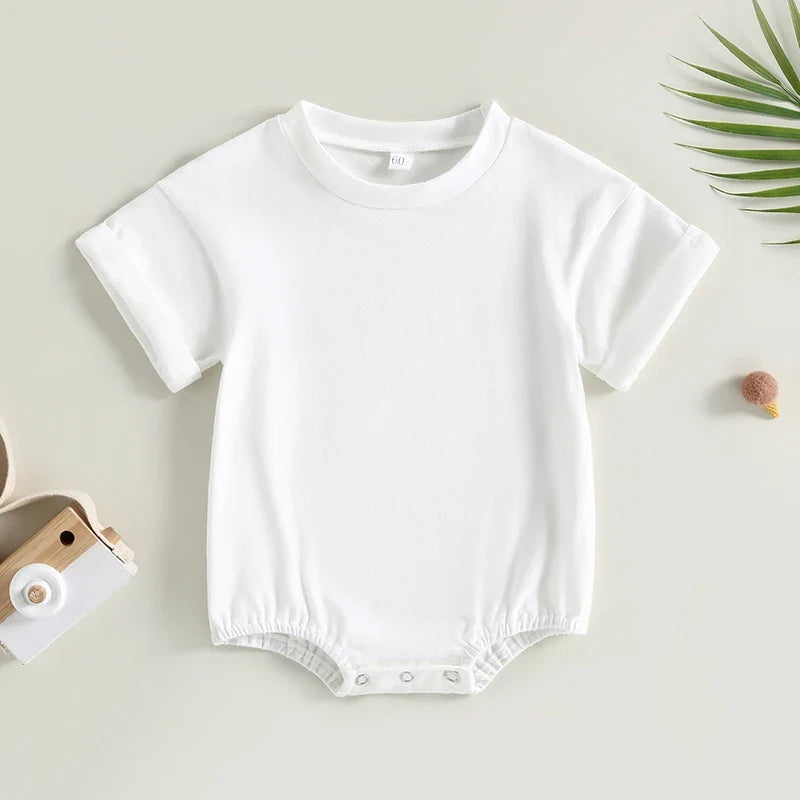 Baby Boy Girl Solid Color Short Sleeve Bubble Romper Oversized T-Shirt