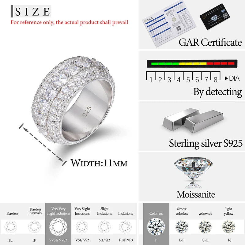 Classic Unisex Moissanite Rings Silver S925 Luxury Moissanite Men Women Fine Jewelry