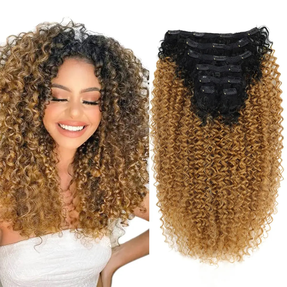 Synthetic Extensions Curly Hair Extensions Clip in 26Inch Kinky Curly Fake Hair Pieces  For Women  And daily wear Or Cosplay