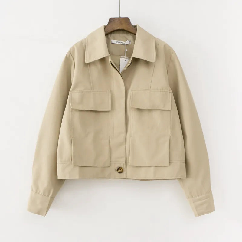 2023 Women Fall / Autumn Cotton Short Trench Jacket and Coat Casual Outerwear
