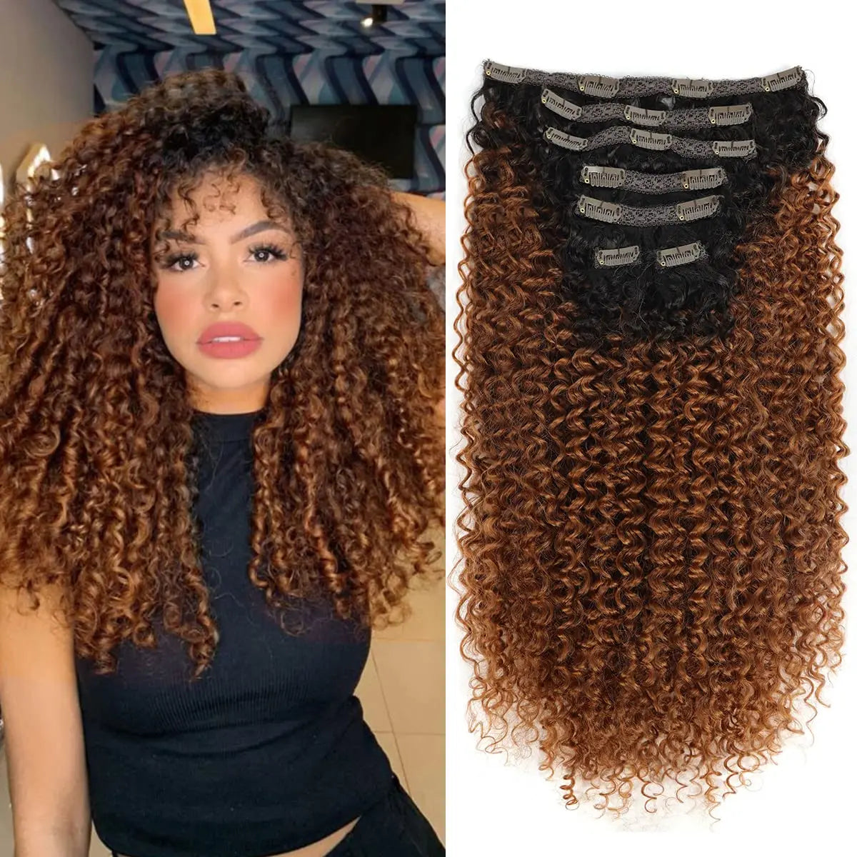 Synthetic Extensions Curly Hair Extensions Clip in 26Inch Kinky Curly Fake Hair Pieces  For Women  And daily wear Or Cosplay