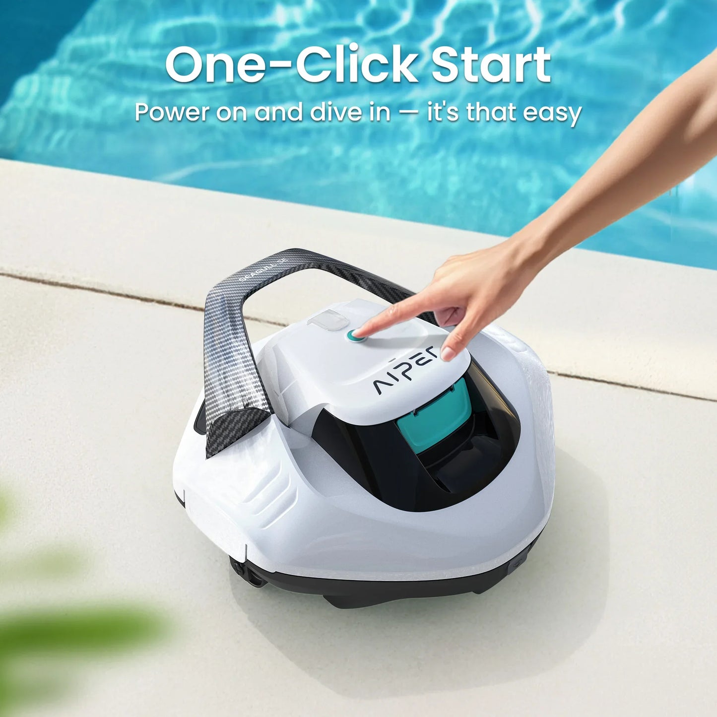 Seagull SE 2025 AIPER Cordless  Pool Robot Cleaner with 1200GPH Strong Suction, 90 Mins Runtime, LED Indicator,Pool Vacuum for Above-Ground Pool up to 40 Feet, Refurbished,White