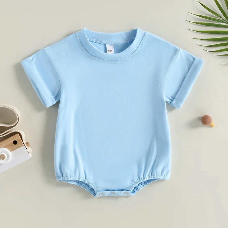 Baby Boy Girl Solid Color Short Sleeve Bubble Romper Oversized T-Shirt