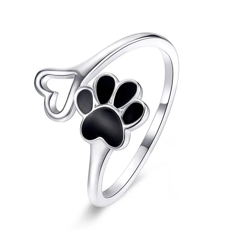 WOSTU 925 Sterling Silver Cat Pet Adjustable Rings For Women Animal Dog Open Ring Family Daughter Birthday Jewelry Girl Gift