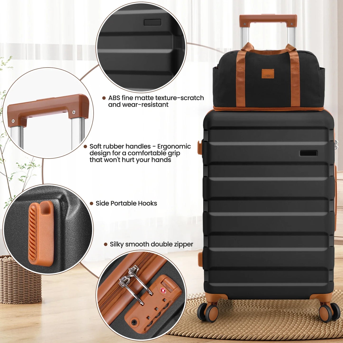 Luggage Sets 3/5 Piece Durable Suitcase, Dual-Spinner Wheel TSA Lock, Carry on Luggage.