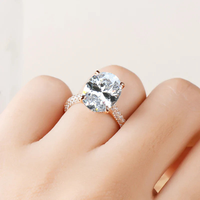 Anziw Rose Gold 5.0CT Wedding Ring 10x14mm Elliptical Big SONA Diamond Engagement Band Solid 925 Silver Luxury Women's Jewelry