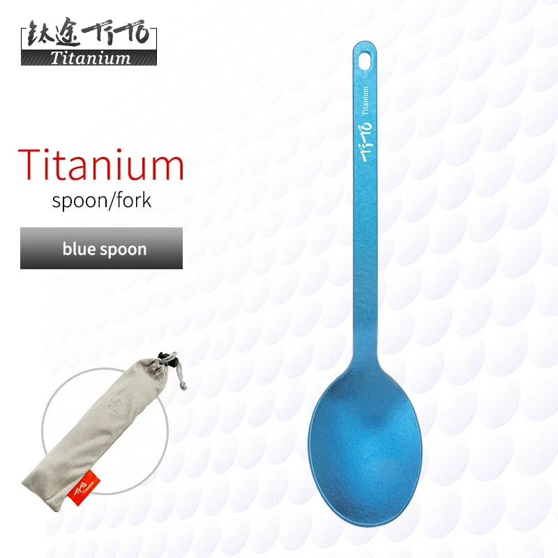 TiTo Outdoor Camping Titanium Spork 13.8g Ultralight Titanium Spoon Long Handle Spoon Outdoor Camping Picnic Titanium Fork