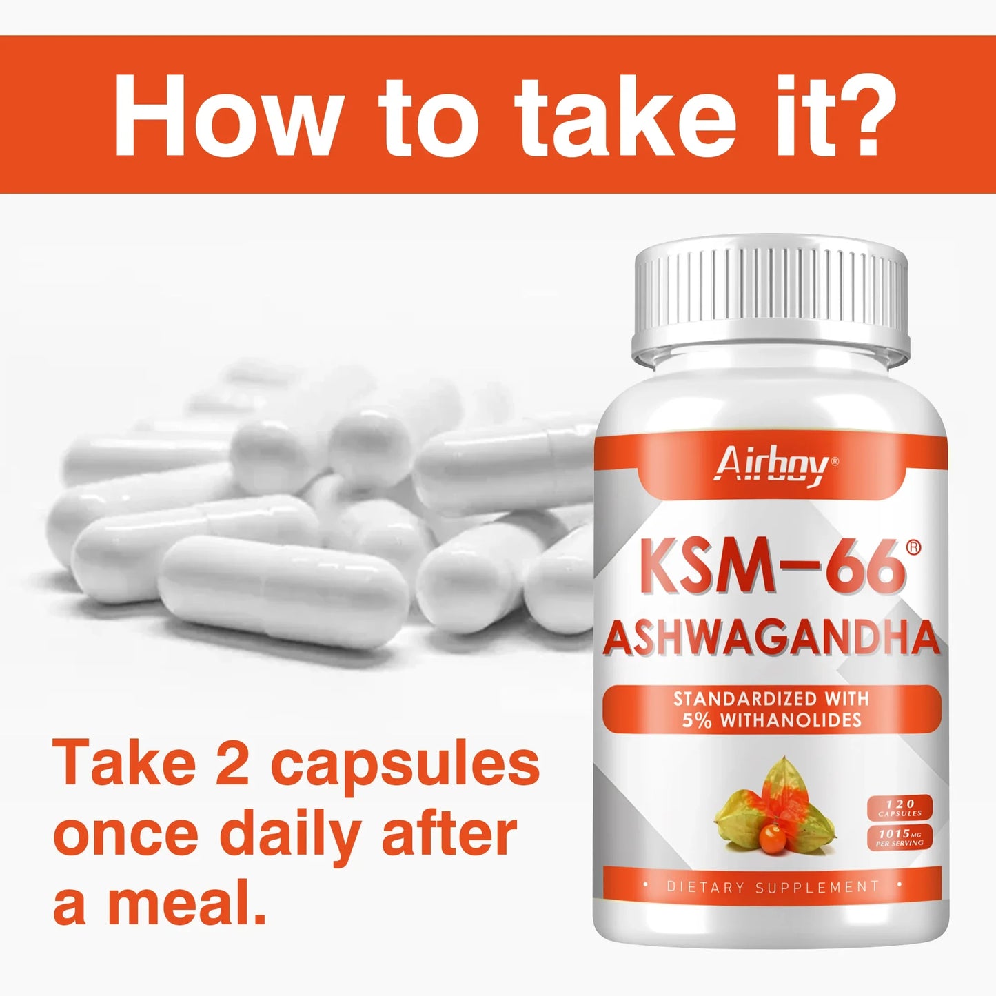 KSM-66 Ashwagandha Root Extract - Stress Support, Mood Soothing, Focuses Energy and Vitality, Replenishes Energy - 120 Capsules
