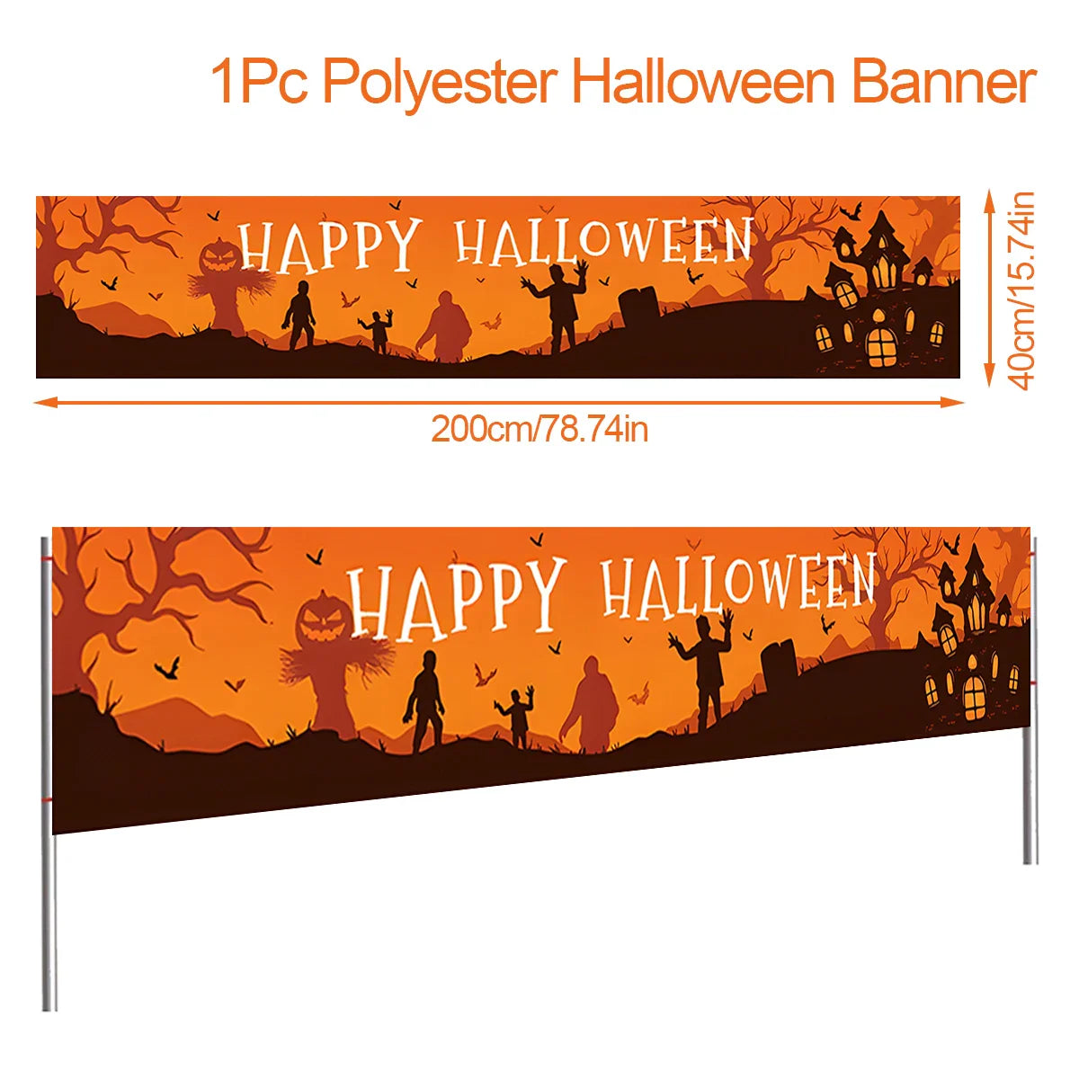 Happy Halloween Banner Bloody Bat Pumpkin Ghost Print Party Backdrop Hanging Banner Halloween Party Decoration For Home