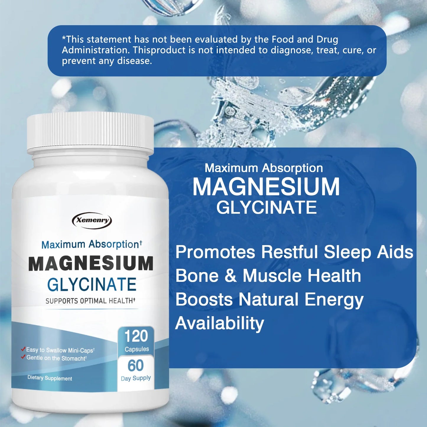 Magnesium Glycinate Capsules - Supports Muscle, Joint and Heart Health, Promotes Natural Sleep - 120 Capsules