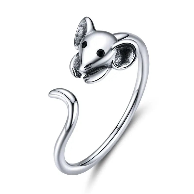 WOSTU 925 Sterling Silver Cat Pet Adjustable Rings For Women Animal Dog Open Ring Family Daughter Birthday Jewelry Girl Gift