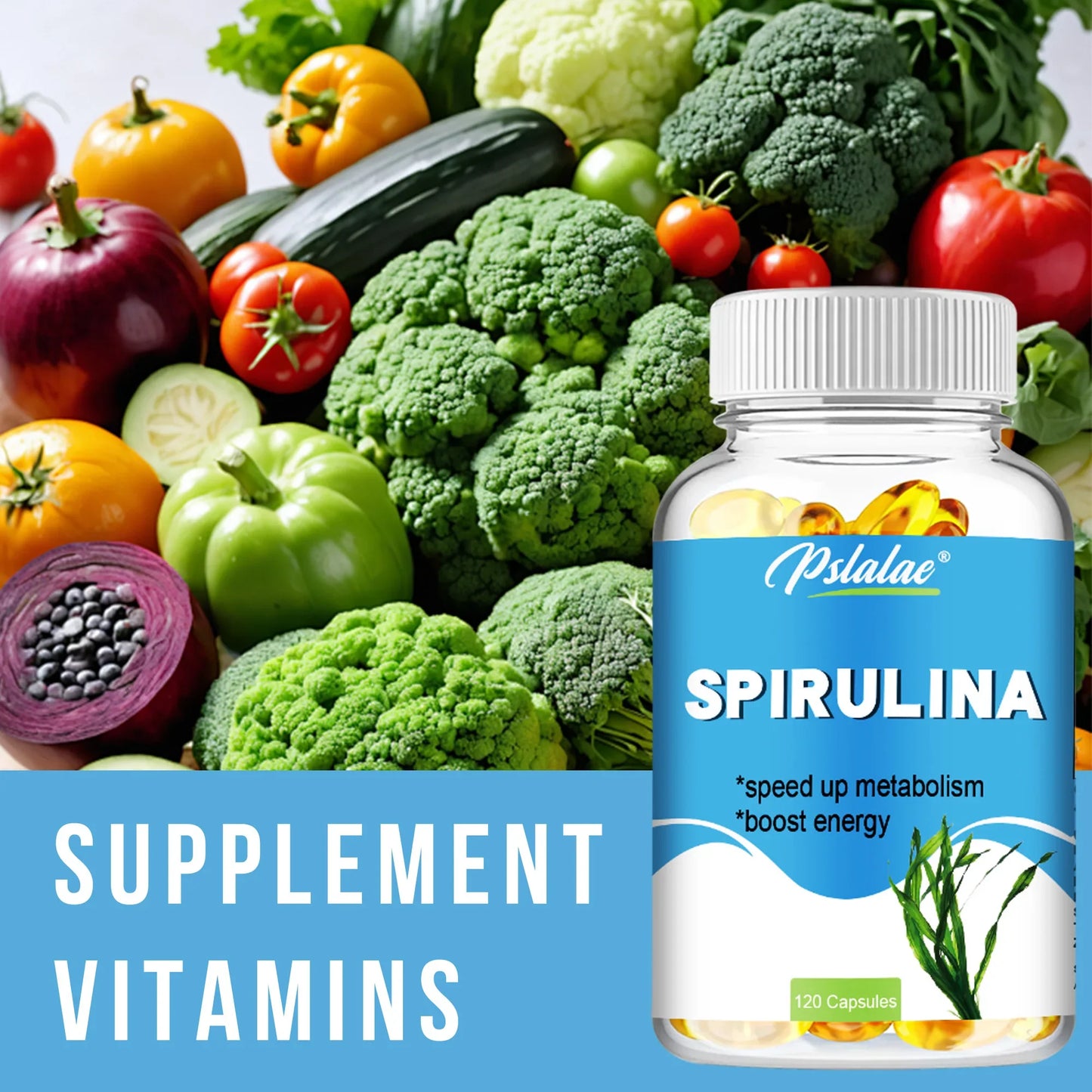 Organic Spirulina Capsules - Cardiovascular Health Eye & Brain Health, Antioxidant - 120 Capsules