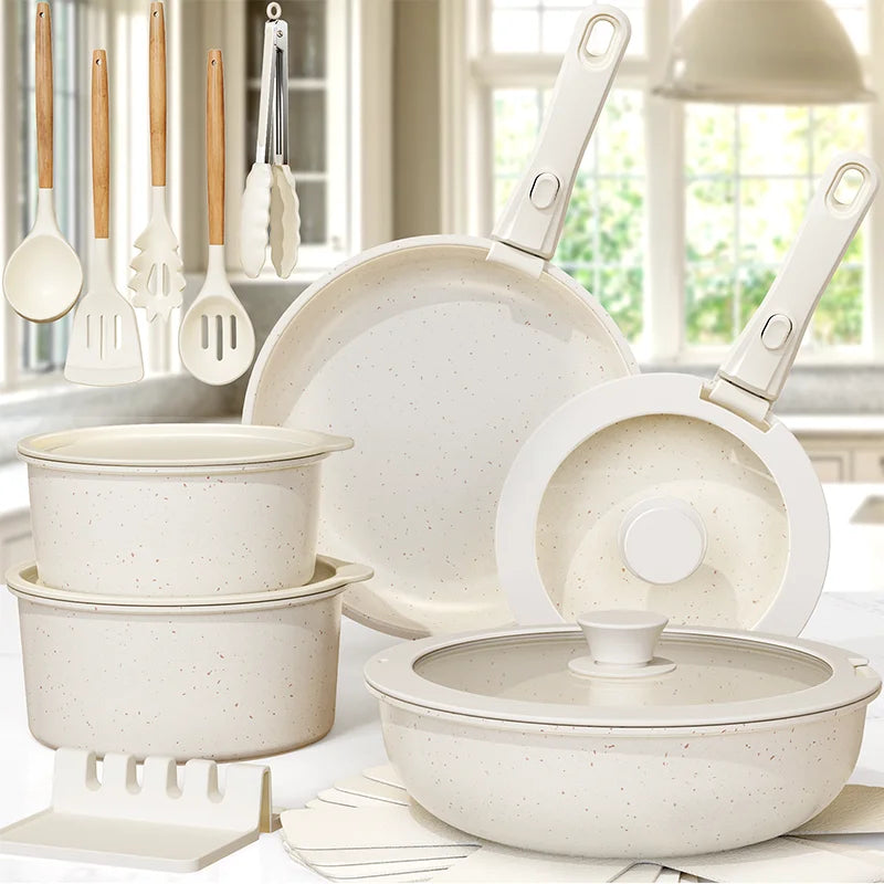 21 Piece Pots and Pans Set Non-Stick, Ceramic Cookware Set with Sensor Handles.