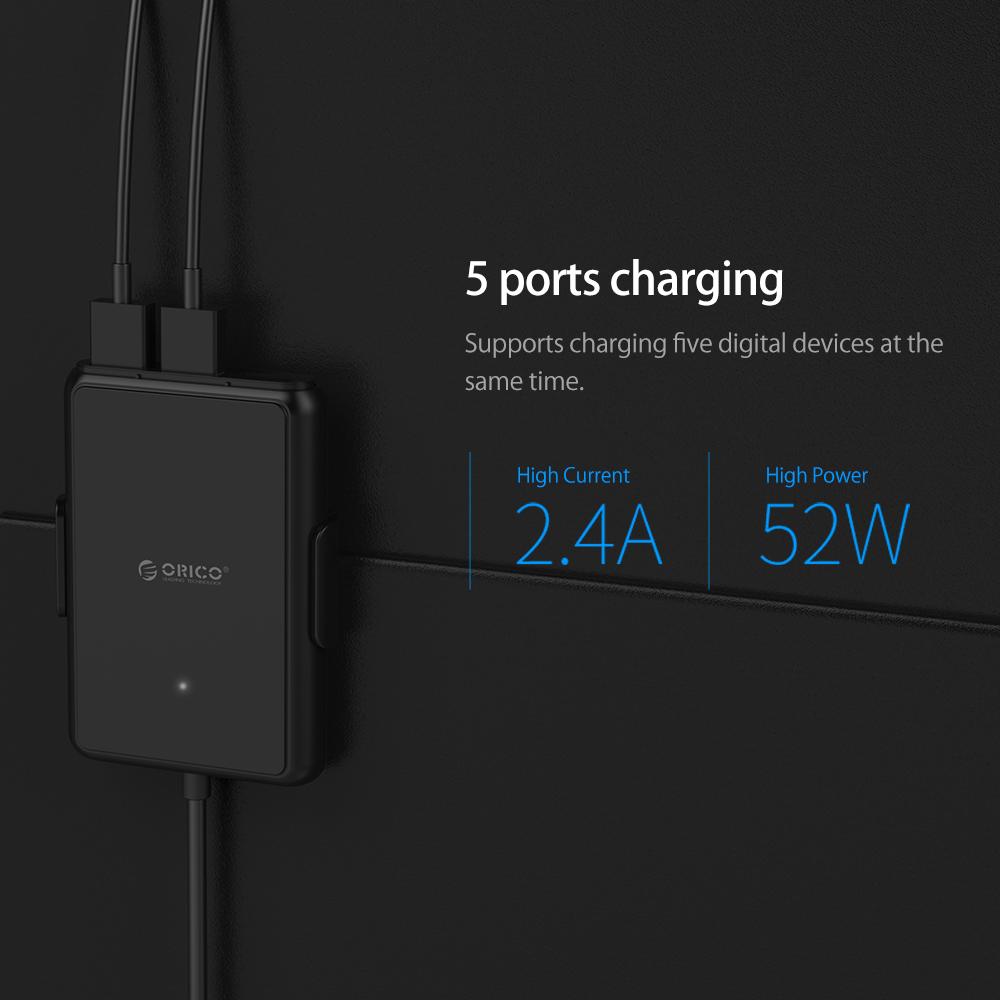 ORICO UCP-5P Portable 52W Car Charger with Expander Quick Charge 3.0 Car Charger 5 Porst for Your needs MPV Car