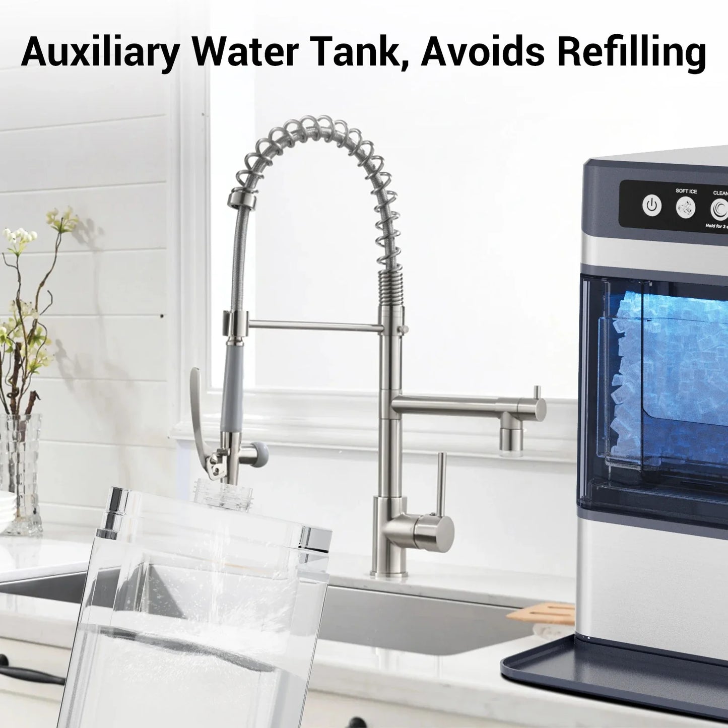 Nugget Ice Maker Countertop with Side Water Tank 40lbs/Day Self-Cleaning Pebble Ice Maker Machine Soft Chewable Pellet Ice