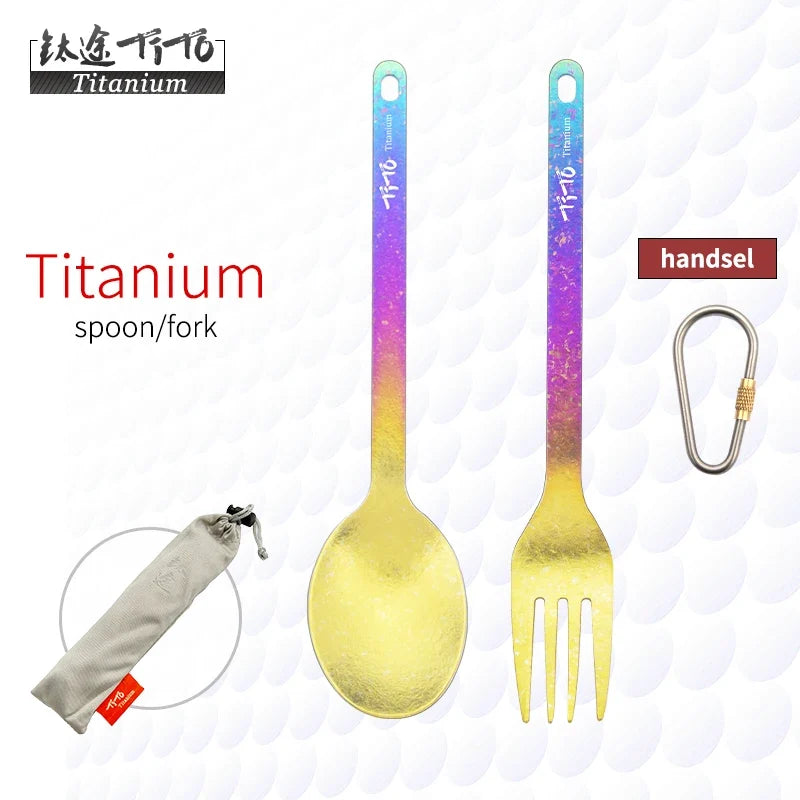 TiTo Outdoor Camping Titanium Spork 13.8g Ultralight Titanium Spoon Long Handle Spoon Outdoor Camping Picnic Titanium Fork