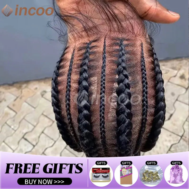 36 Inches Cornrows Braided Wigs Synthetic Full Lace Wig For Black Women Jumbo Braided Wigs Lace Frontal Faux Locs Box Braids Wig