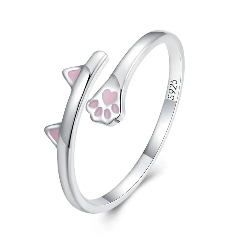 WOSTU 925 Sterling Silver Cat Pet Adjustable Rings For Women Animal Dog Open Ring Family Daughter Birthday Jewelry Girl Gift