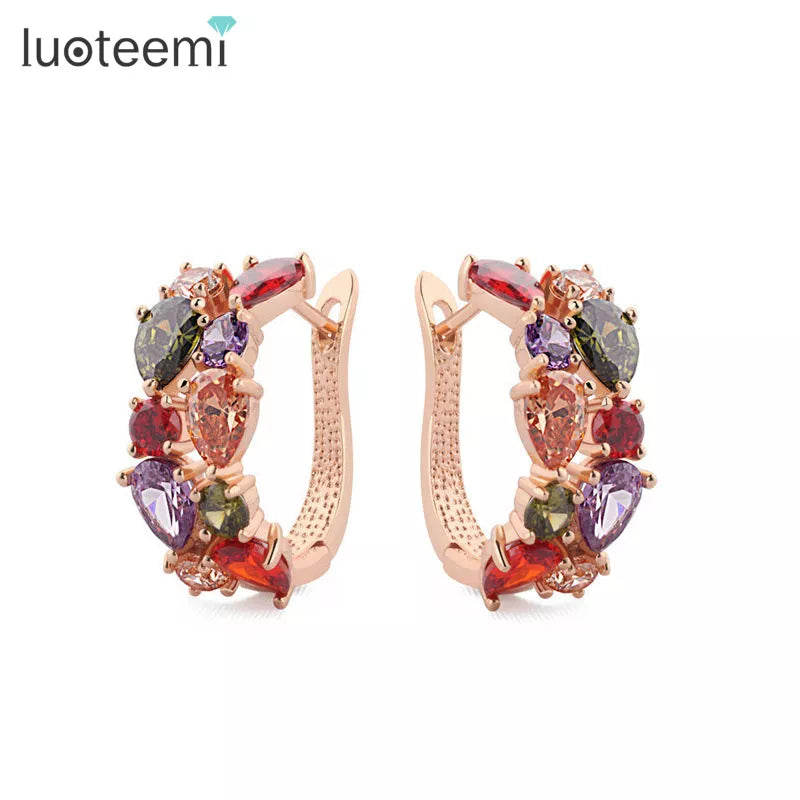 LUOTEEMI Hot Selling Mona Lisa Multicolour AAA Cubic Zirconia Fashion Hoop Earring for Women Girl Christmas Gift Brincos Jewelry