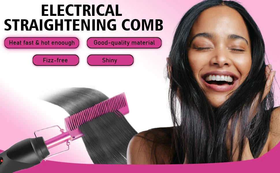 GOIPLE 2 in 1 Electric Heat Comb Hot Hair Straightener Curling Iron for Wigs and Hair Styling Tools beginner Hair Extension Kit