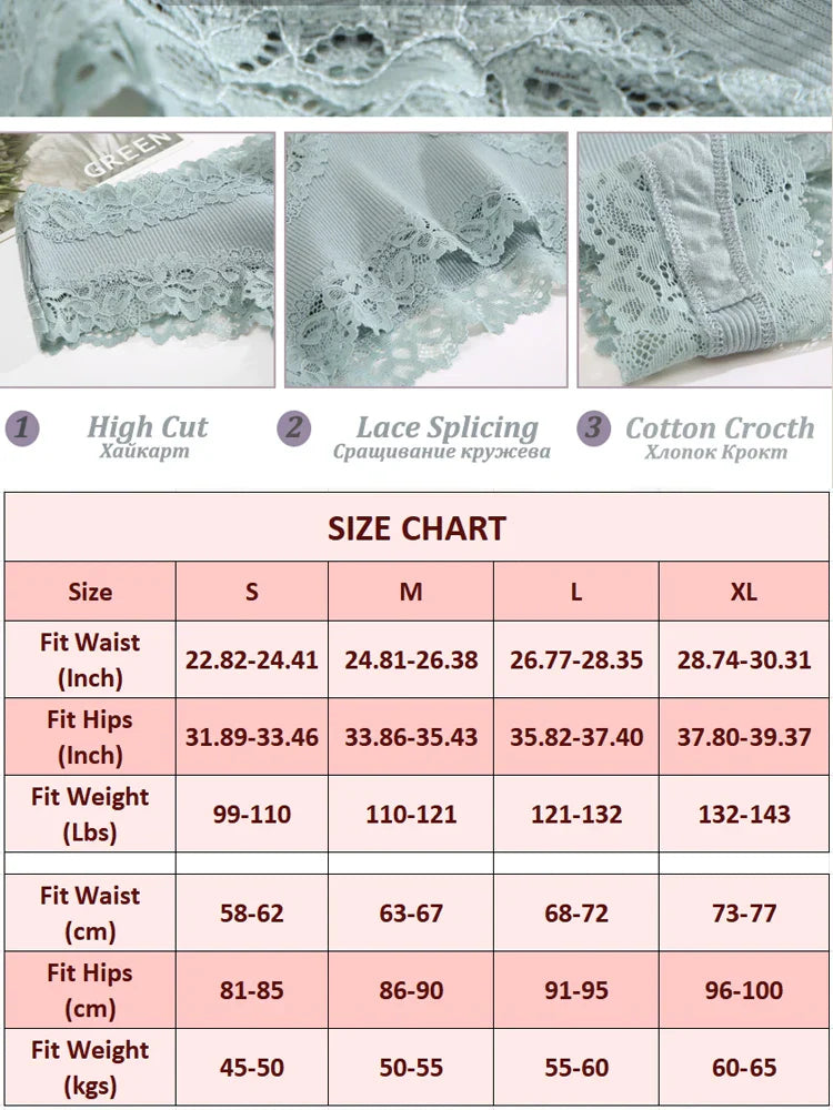6PCS/Set Women Sexy Lace Brazilian Panties, Low-Waist Elastic Underwear S-XL.