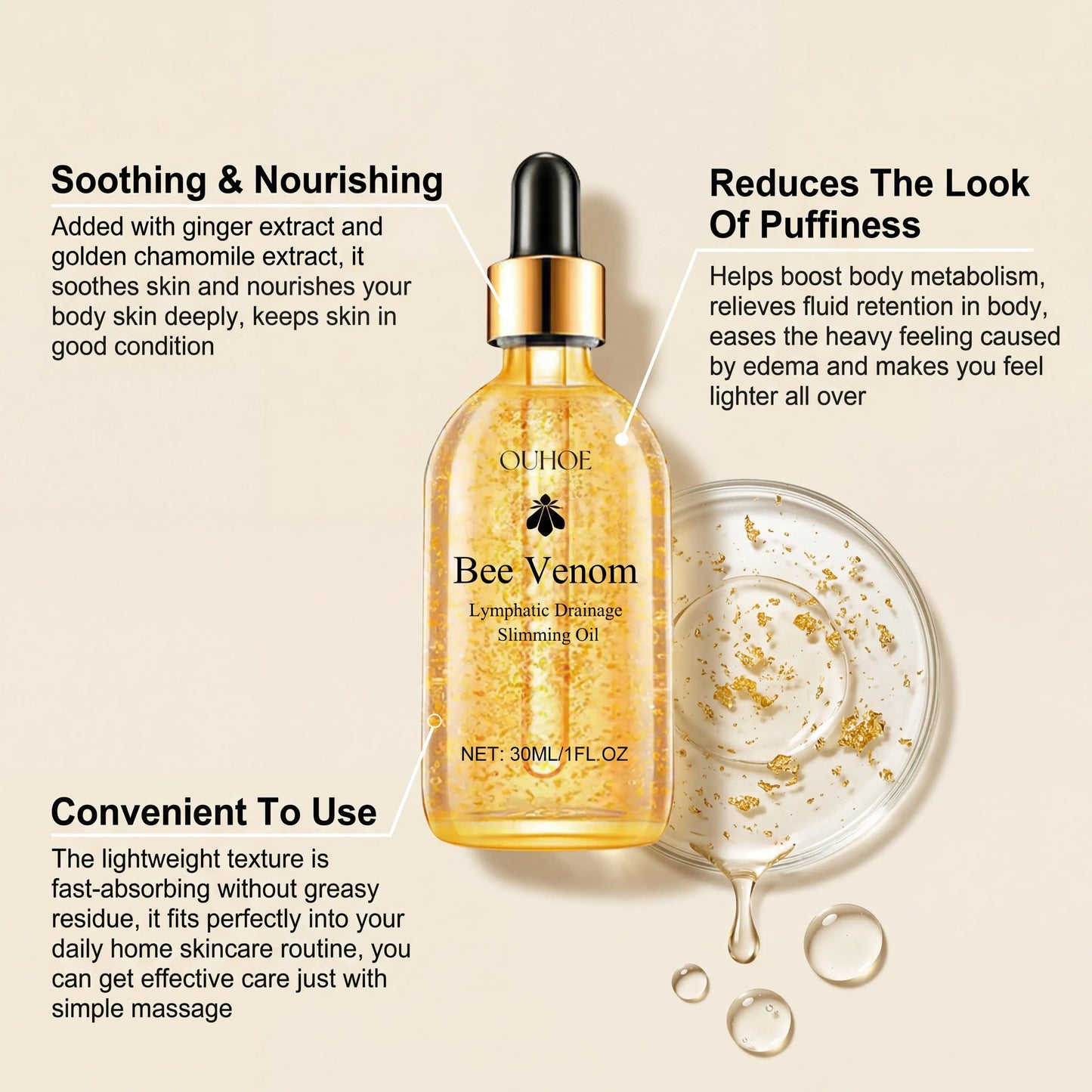 Bee Venom Slimming Oil Lymphatic Drainage Weight Loss Body Firming Tightening Hydrating Fat Burning Anti Cellulite Massage Oil