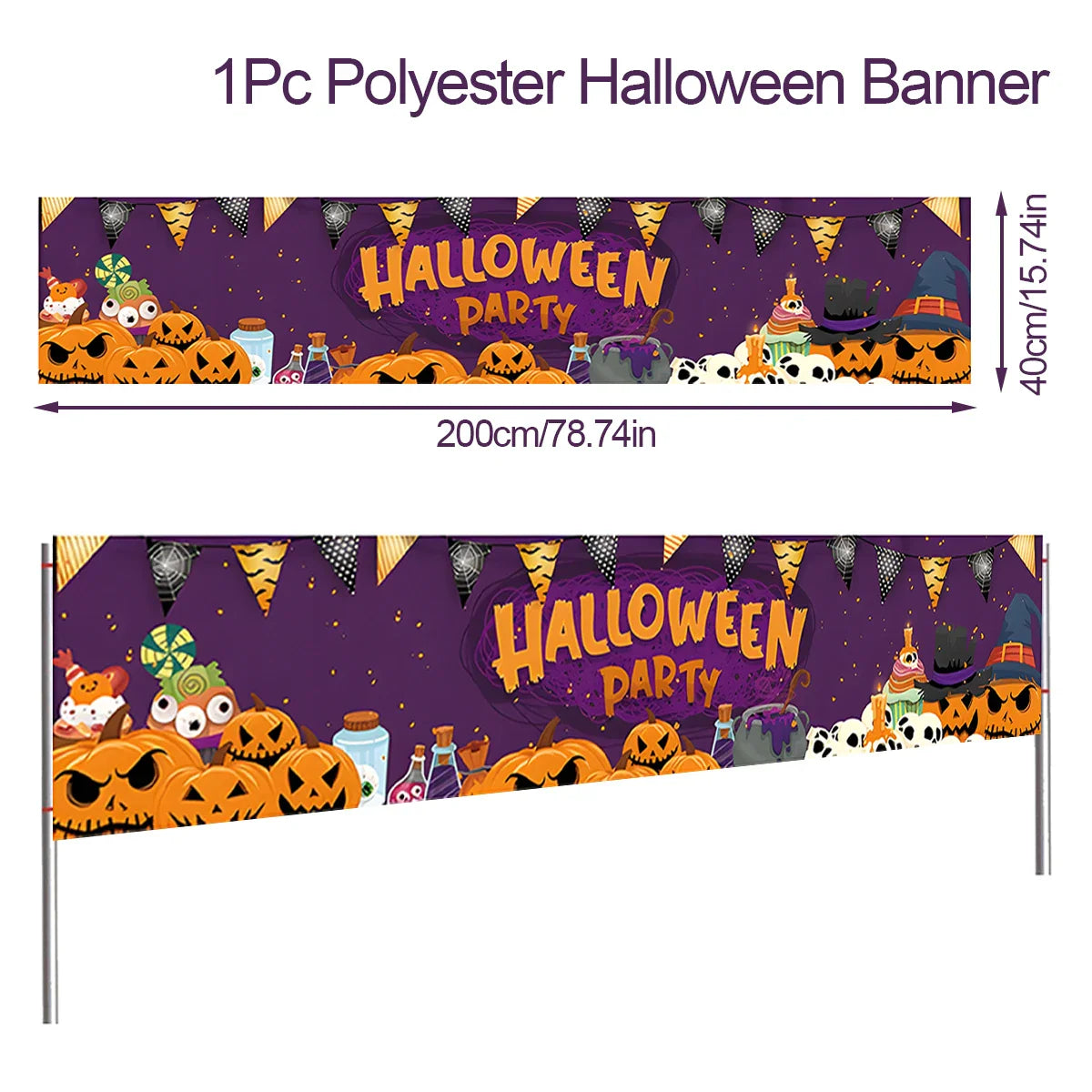 Happy Halloween Banner Bloody Bat Pumpkin Ghost Print Party Backdrop Hanging Banner Halloween Party Decoration For Home