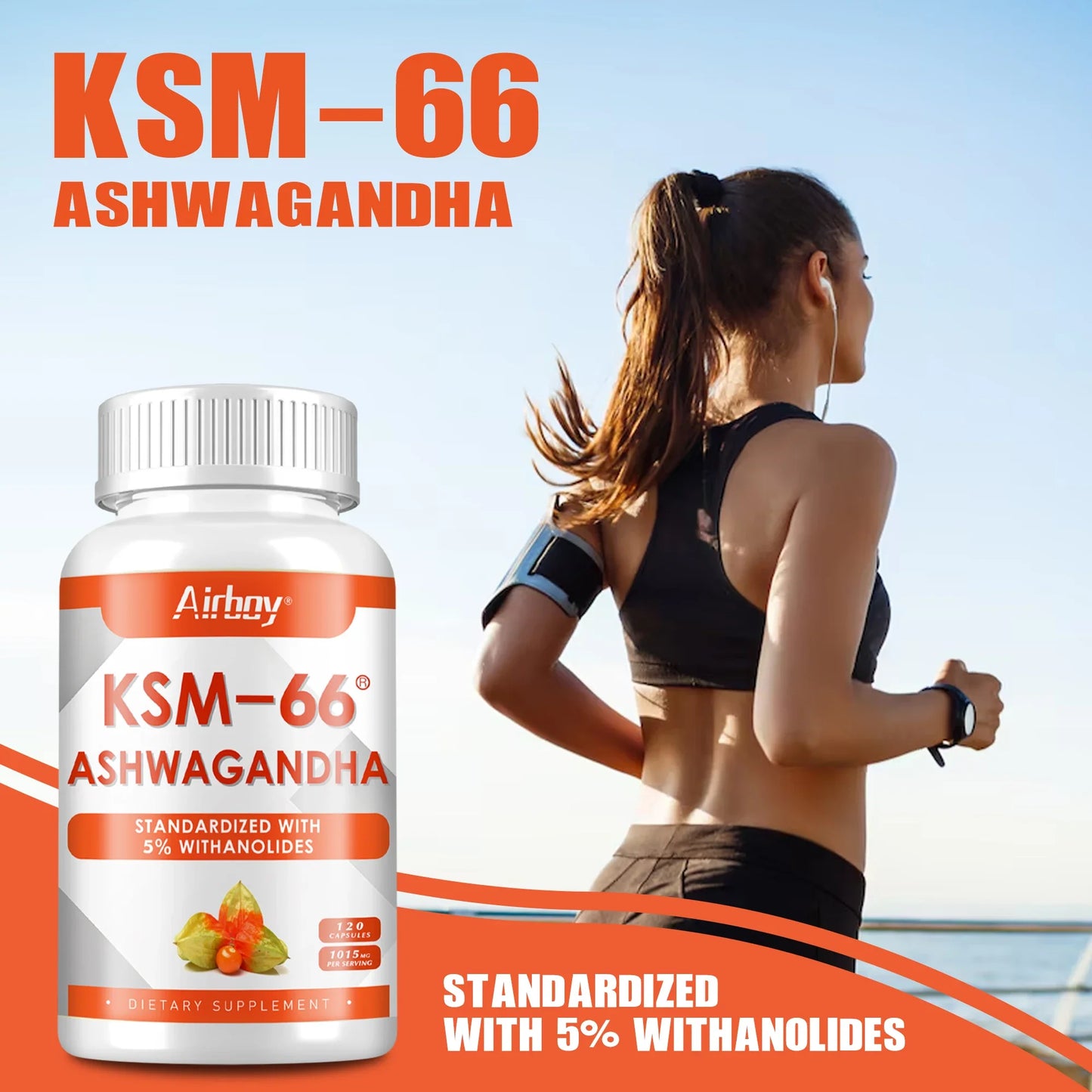 KSM-66 Ashwagandha Root Extract - Stress Support, Mood Soothing, Focuses Energy and Vitality, Replenishes Energy - 120 Capsules