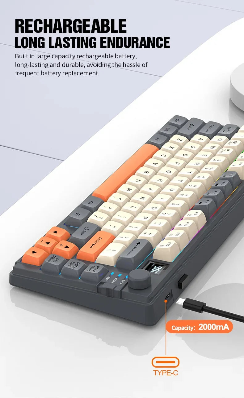 Wireless Keyboard 80 Key 80% Layout Spanish Russian Arabic Korean Keyboard Mouse Set Bluetooth 2.4G 2000mAh Type C K92 Backlight