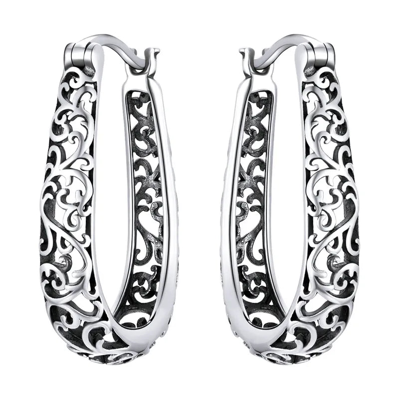 BAMOER 18K Gold Plated Filigree Hoop Earrings 925 Sterling Silver Vintage Vine Earrings For Women Fine Jewelry Original Design