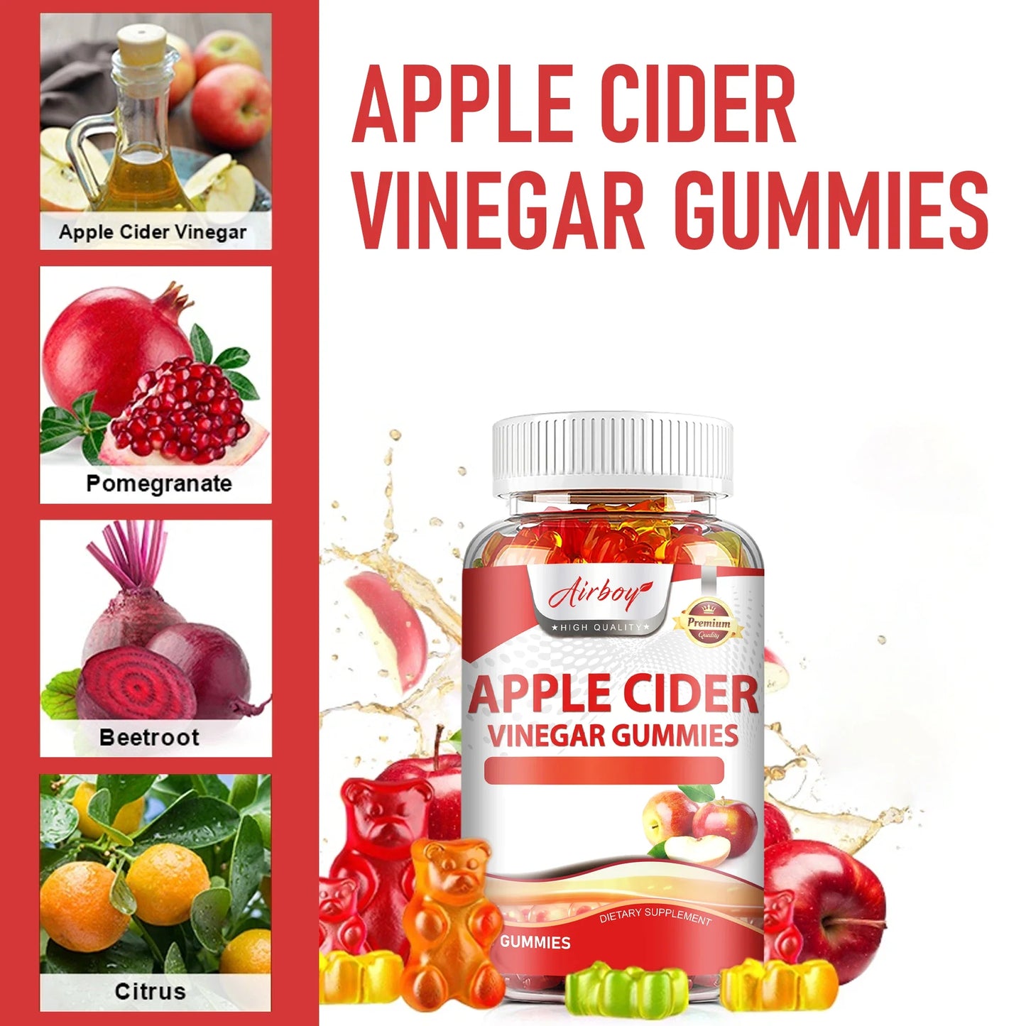 Apple Cider Gummies - Digestive Health Support Relieves Bloating and Constipation Burns Fat and Controls Weight - 60 Gummies