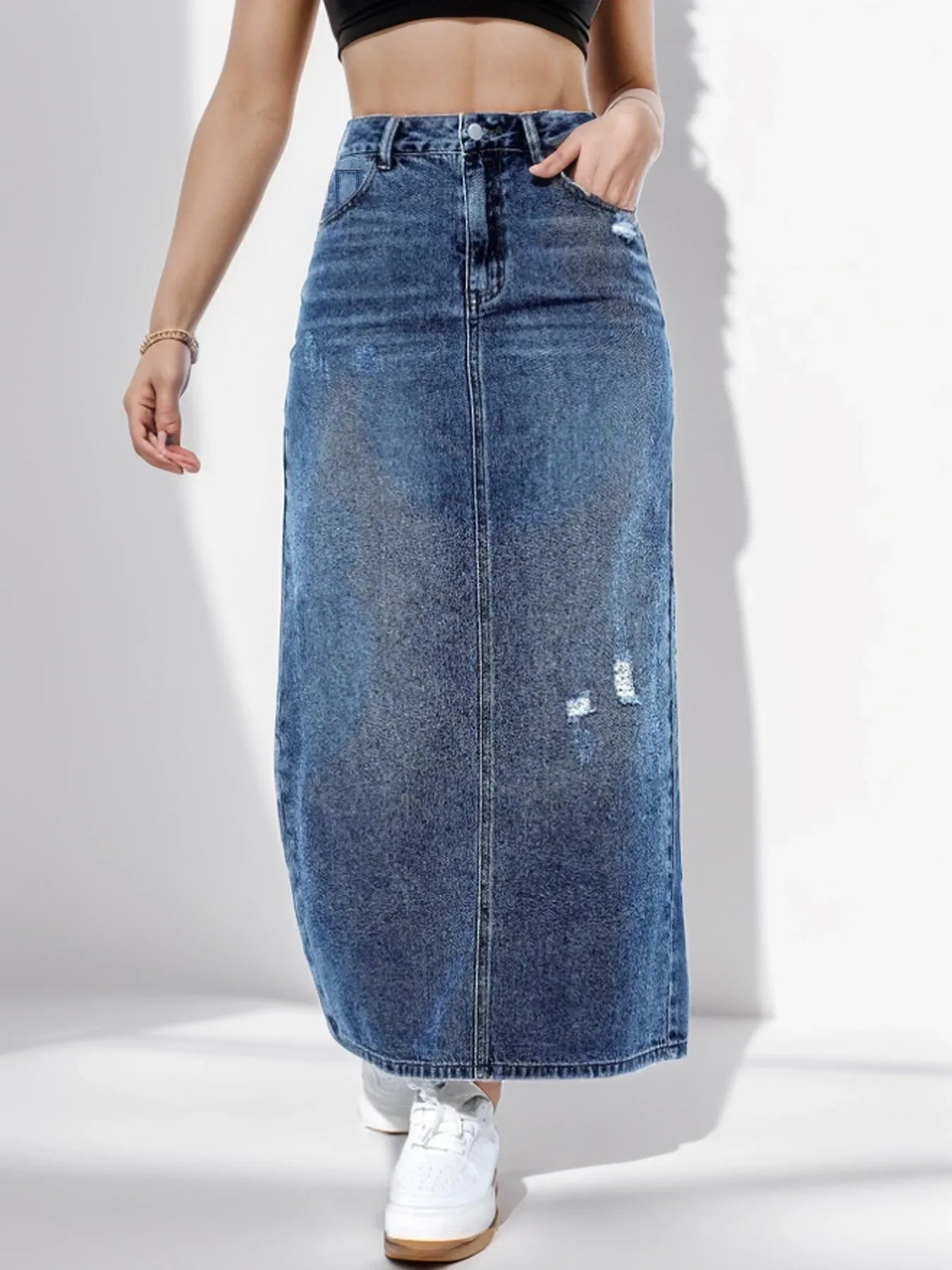 2024 Spring New Women's Ripped Denim Skirt Fashionable High Waist Slim Jeans Long Skirt Casual Ladies Clothing S-2XL
