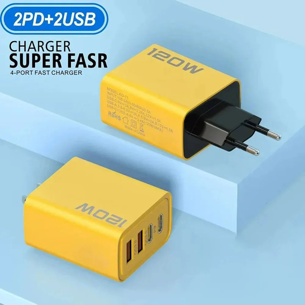 Total 120W Fast Charger USB Type C Cable, Fast Charging Phone Power Adapter For iPhone, Xiaomi ,Samsung.