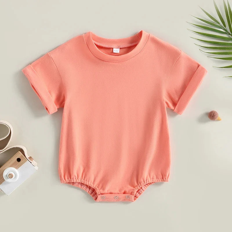 Baby Boy Girl Solid Color Short Sleeve Bubble Romper Oversized T-Shirt