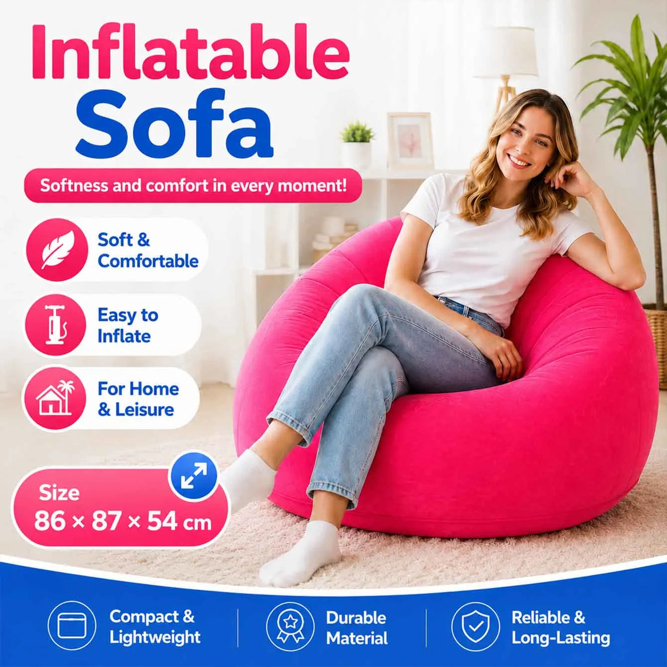 1PC Inflatable Bean Bag Chairs Outdoor Blow up Camping Chairs Inflatable Lazy Sofa Folding Portable Bean Bag Loungers Couch
