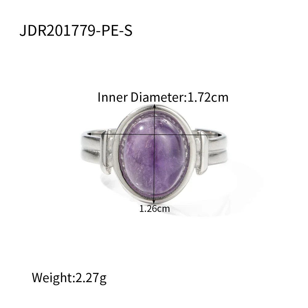 Uworld Stainless Steel Reiki Healing Stone Natural Amethysts Agates Open Ring Waterproof Fashion Party anillos para hombres