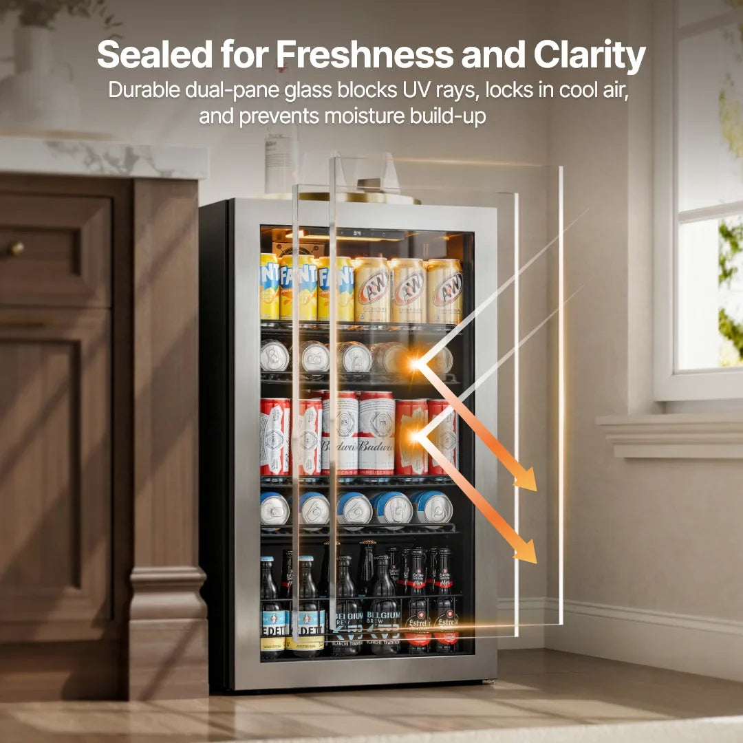 beverage cooler 3.1/3.35/4.59 cu.ft 88/95/130L Single temperature zone Direct cooling beverage/beer refrigerator Built in LED ambient-lighting light Perfect for kitchen/living room/office area/bar counter and other occasions