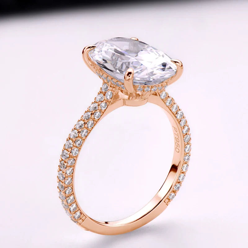 Anziw Rose Gold 5.0CT Wedding Ring 10x14mm Elliptical Big SONA Diamond Engagement Band Solid 925 Silver Luxury Women's Jewelry