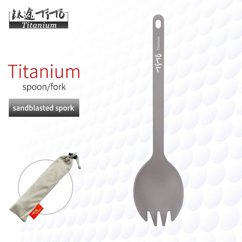 TiTo Outdoor Camping Titanium Spork 13.8g Ultralight Titanium Spoon Long Handle Spoon Outdoor Camping Picnic Titanium Fork