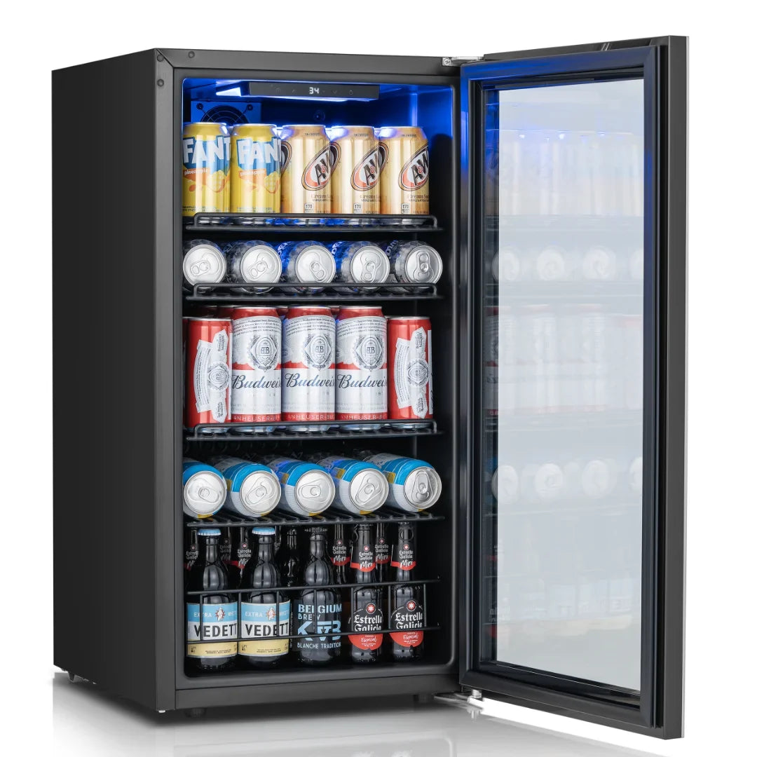 beverage cooler 3.1/3.35/4.59 cu.ft 88/95/130L Single temperature zone Direct cooling beverage/beer refrigerator Built in LED ambient-lighting light Perfect for kitchen/living room/office area/bar counter and other occasions