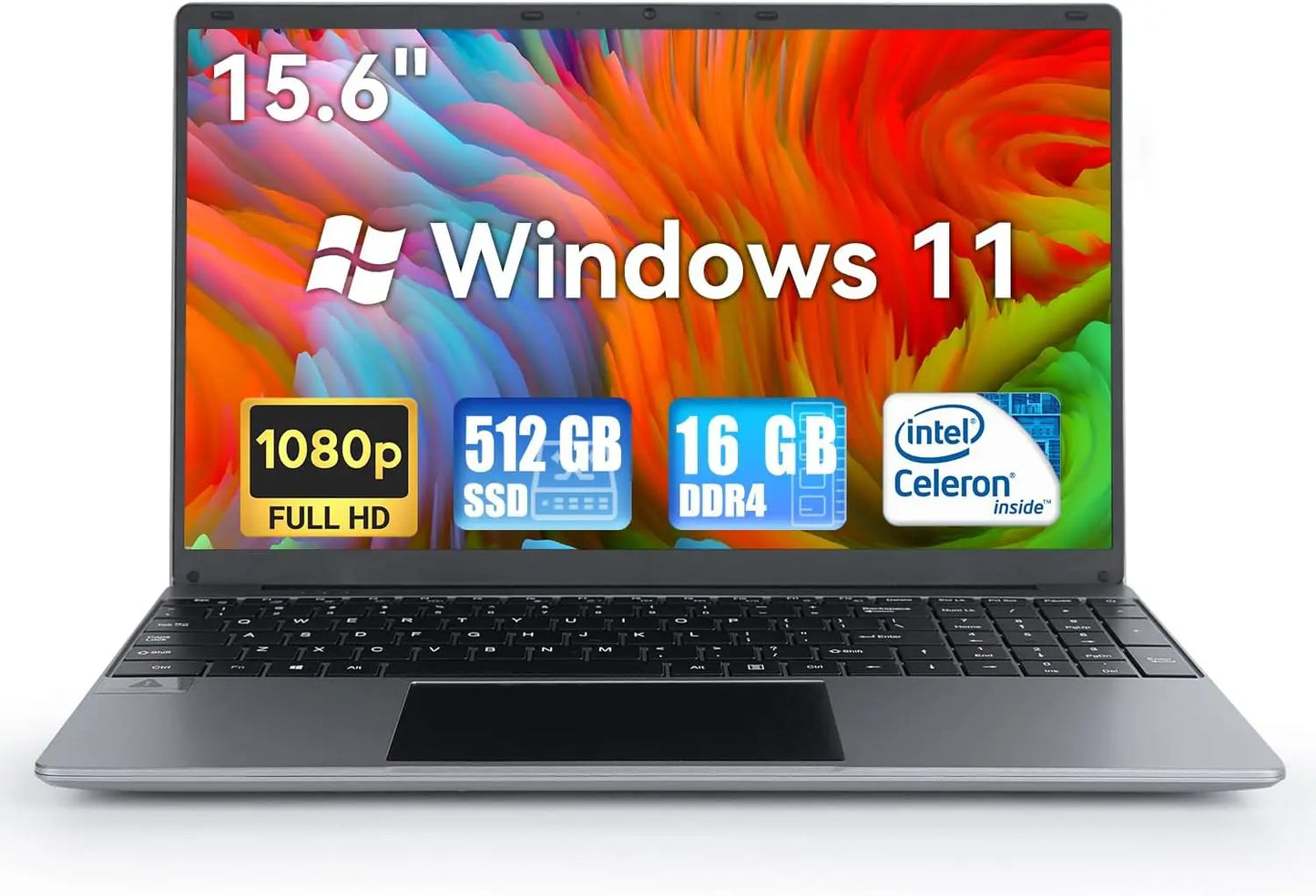 15.6 Inch Laptop Windows11 Notebook,16G RAM, 512GB SSD, Quad-Core Intel Celeron, N5095 Processors,1080P IPS FHD Laptop Computer.