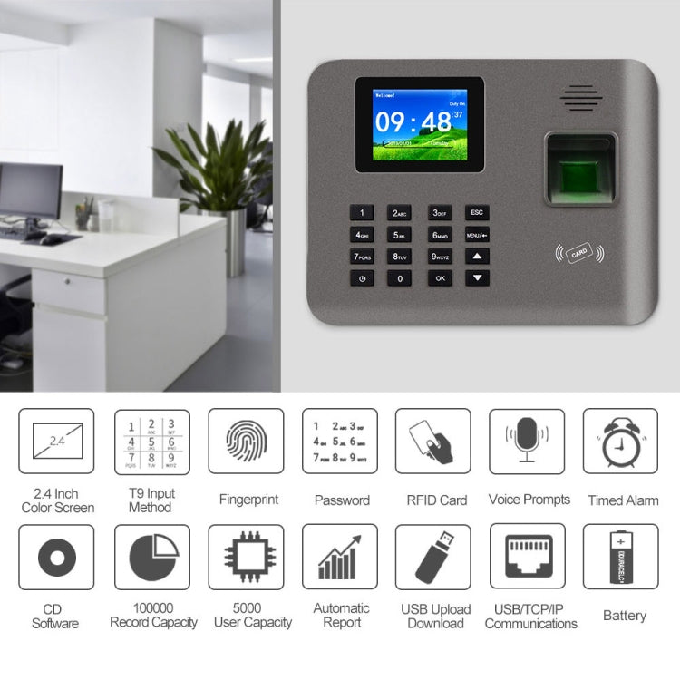 Realand AL325 Fingerprint Time Attendance with 2.4 inch Color Screen & ID Card Function & WiFi