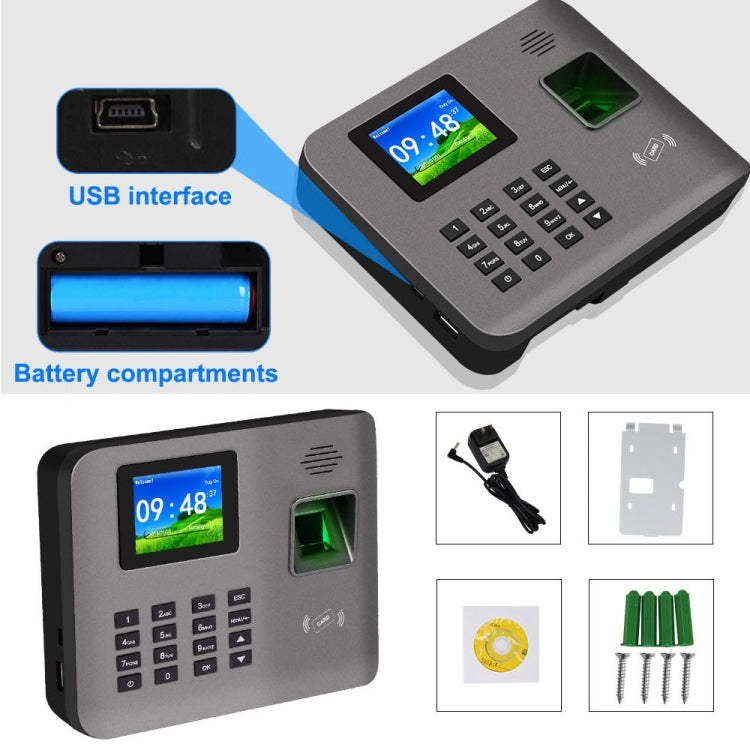Realand AL325D Fingerprint Time Attendance with 2.4 inch Color Screen & ID Card Function & WiFi & Battery