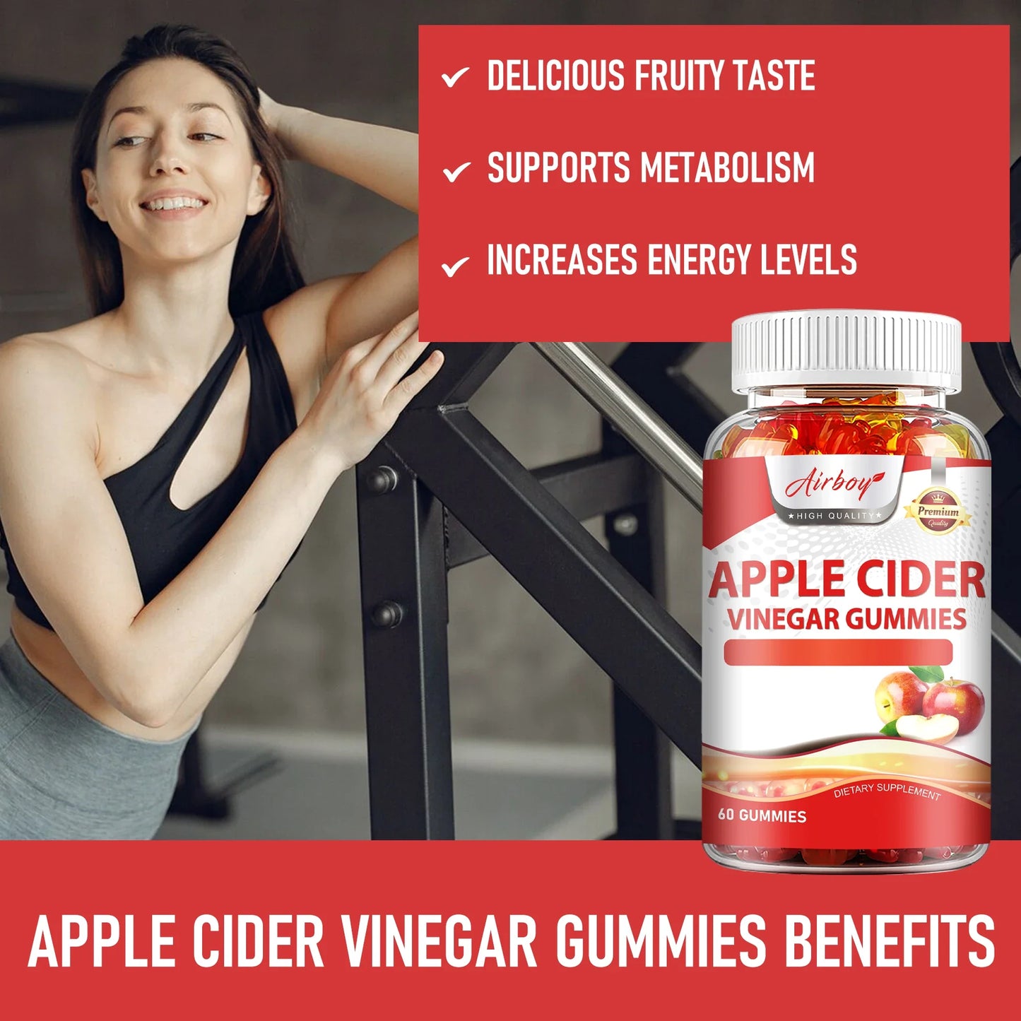 Apple Cider Gummies - Digestive Health Support Relieves Bloating and Constipation Burns Fat and Controls Weight - 60 Gummies