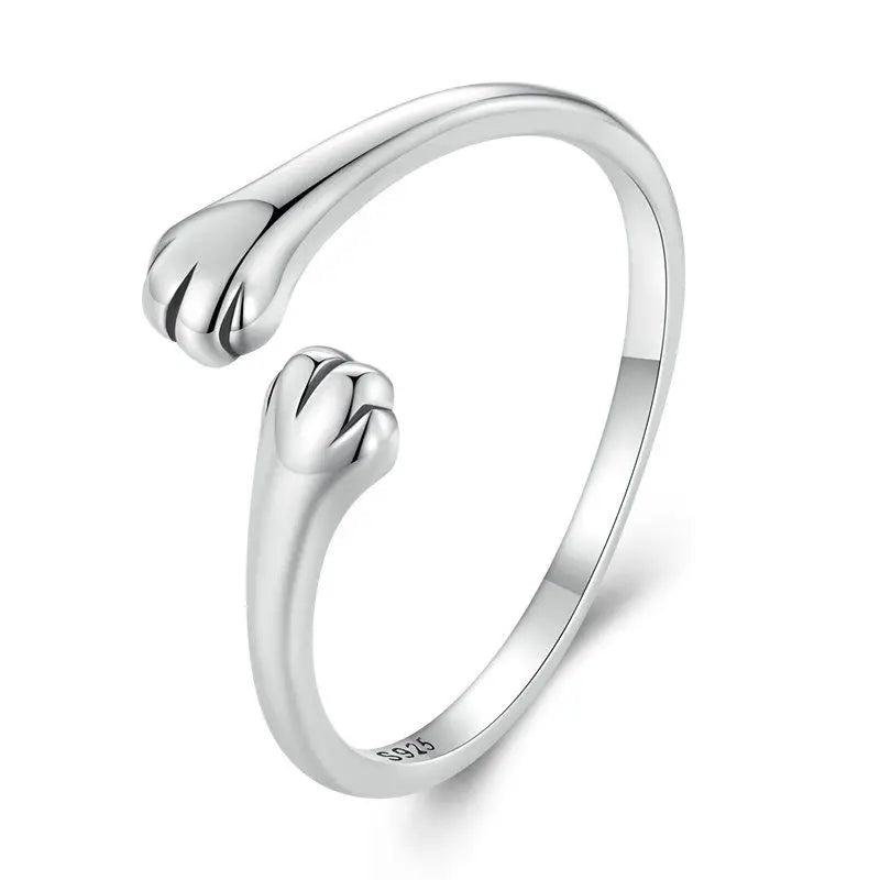 WOSTU 925 Sterling Silver Cat Pet Adjustable Rings For Women Animal Dog Open Ring Family Daughter Birthday Jewelry Girl Gift