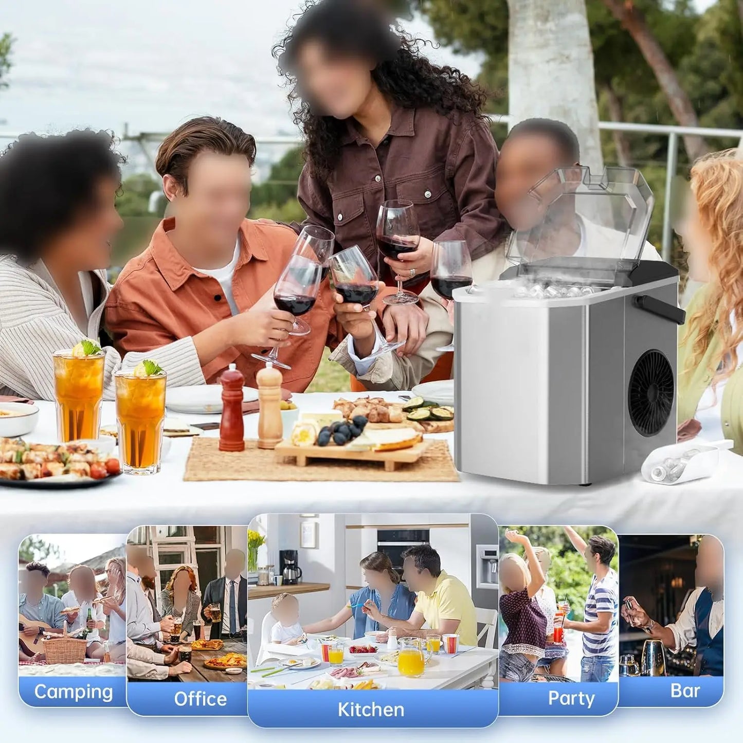 Electric Ice Machine Commercial Quick Ice Cube Maker Countertop Mini Ice Maker Machine for Camping Office Kitchen Home Party Bar