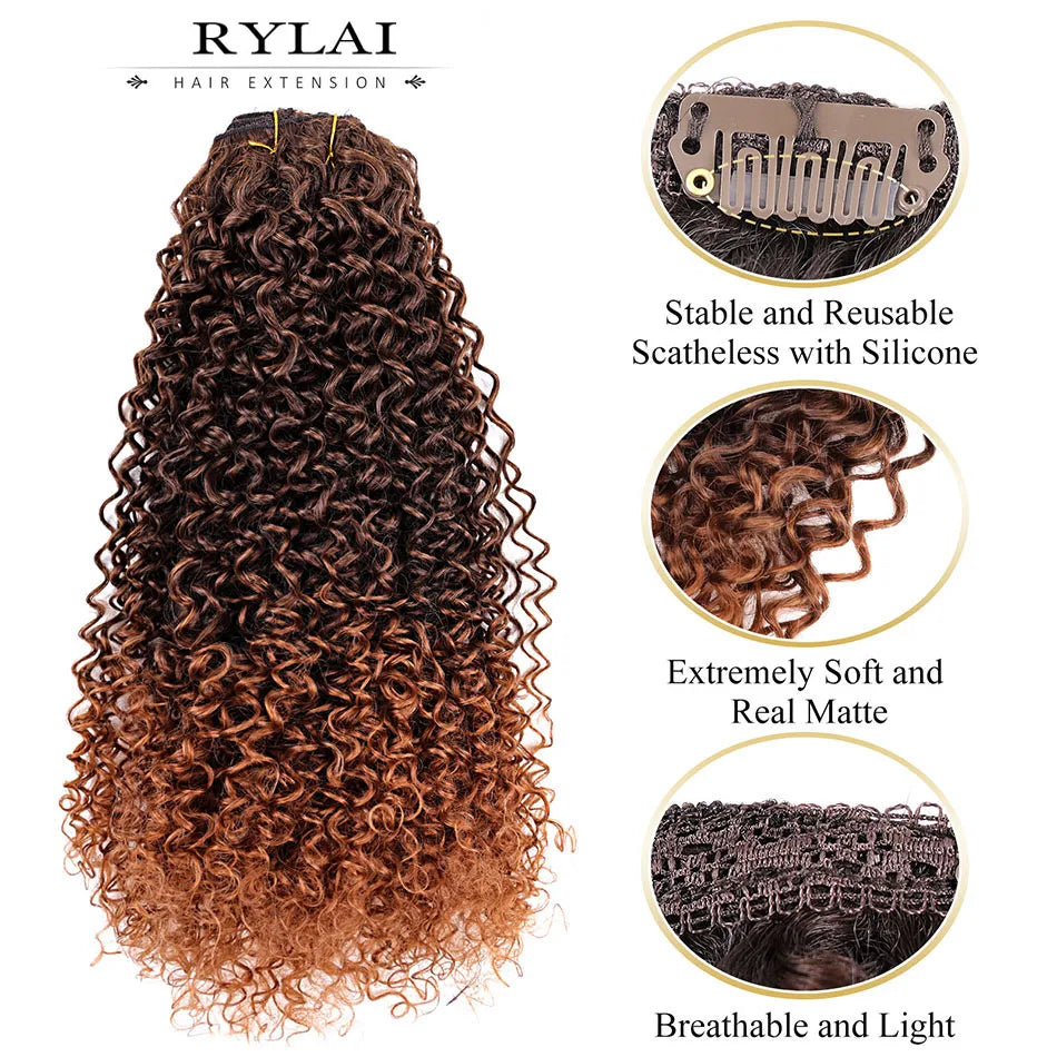 Synthetic Extensions Curly Hair Extensions Clip in 26Inch Kinky Curly Fake Hair Pieces  For Women  And daily wear Or Cosplay