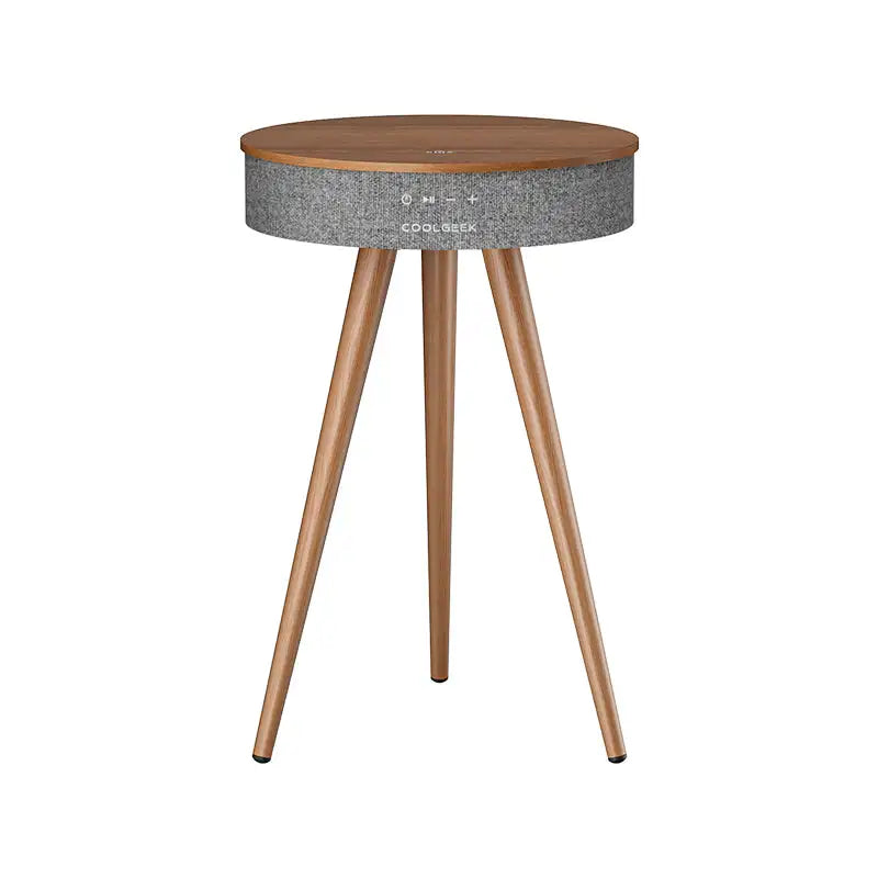 CoolGeek R1 Bluetooth Speaker Side Table with Wireless Charging, Natural Wood Smart Nightstand, 5.3 Bluetooth HiFi Stereo Sound,