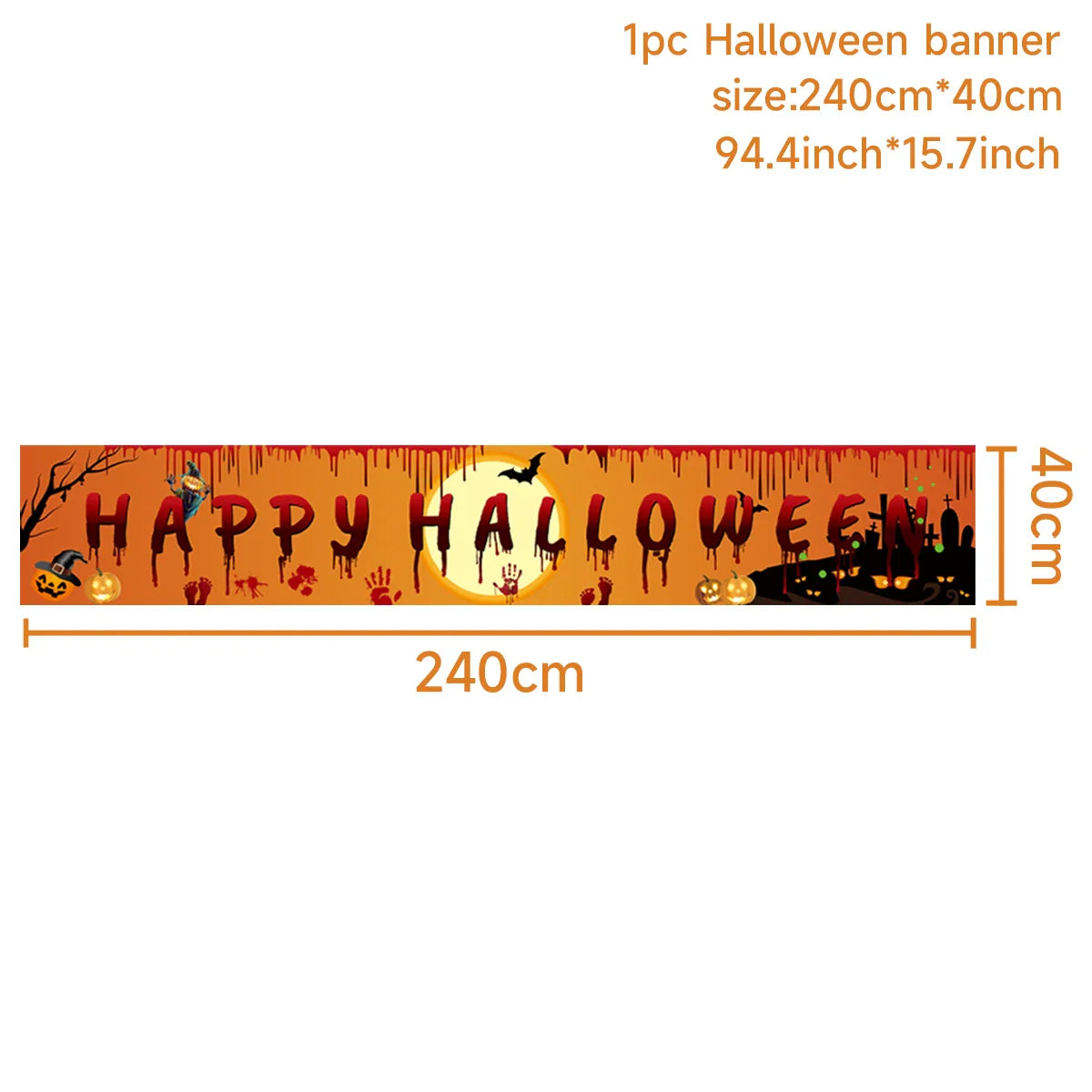 Happy Halloween Banner Bloody Bat Pumpkin Ghost Print Party Backdrop Hanging Banner Halloween Party Decoration For Home